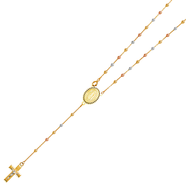 Moon Ball Rosary Necklace - 14k Tri Color Gold 2.5mm