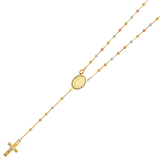 Moon Ball Rosary Necklace - 14k Tri Color Gold 2.5mm