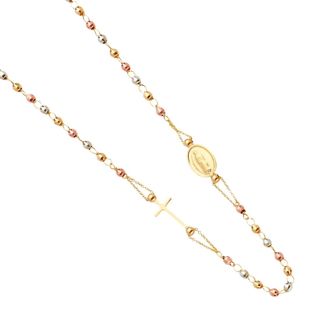 Guadalupe Fashion Rosary Necklace - 14k Tri Color Gold