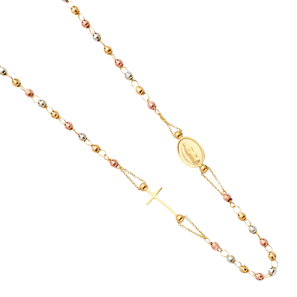 Guadalupe Fashion Rosary Necklace - 14k Tri Color Gold