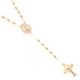 Moon Ball with CZ Rosary Necklace - 14k Tri Color Gold 3mm