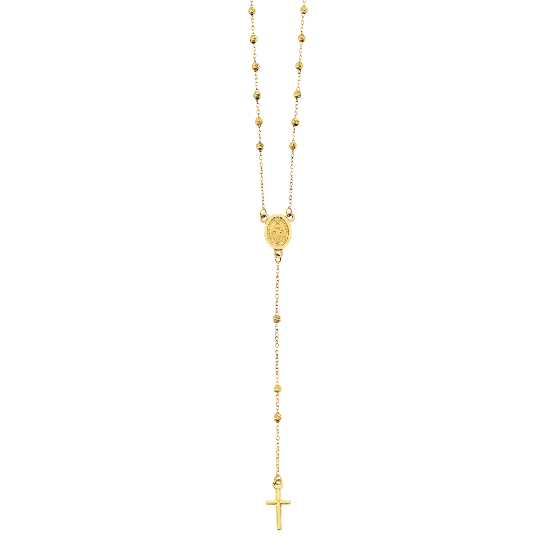 DC Ball with Virgin Mary Rosary Necklace - 14k Yellow Gold 2mm