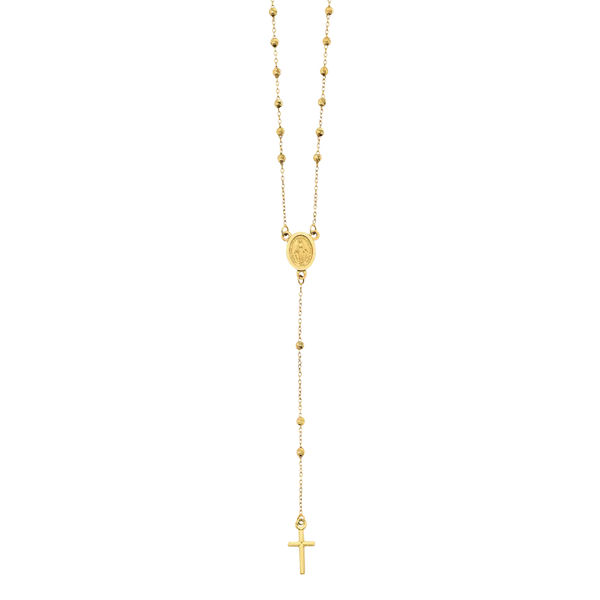 DC Ball with Virgin Mary Rosary Necklace - 14k Yellow Gold 2mm