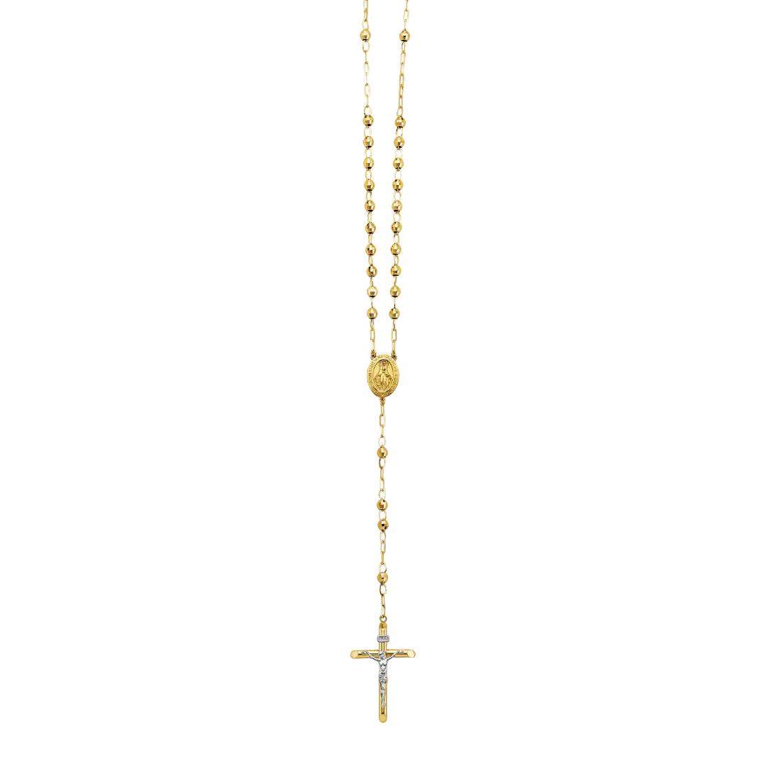 Disco Ball Rosary Necklace - 14k Two Tone Gold 4mm