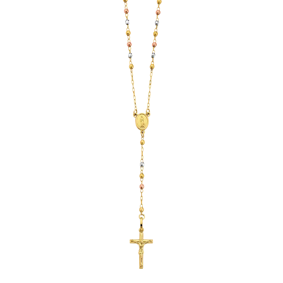 Disco Ball Rosary Necklace - 14k Tri Color Gold 2.5mm