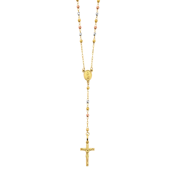 Disco Ball Rosary Necklace - 14k Tri Color Gold 2.5mm