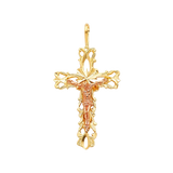 Fancy Crucufix Cross with CZ Pendant - 14k Two Tone Gold