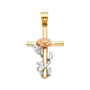 Cross with Rose Pendant - 14k Tri Color Gold