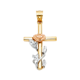 Cross with Rose Pendant - 14k Tri Color Gold