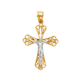 Fancy Crucufix Pendant - 14k Two Tone Gold