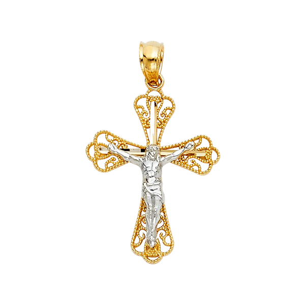 Fancy Crucufix Pendant - 14k Two Tone Gold