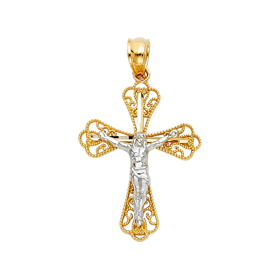 Fancy Crucufix Pendant - 14k Two Tone Gold