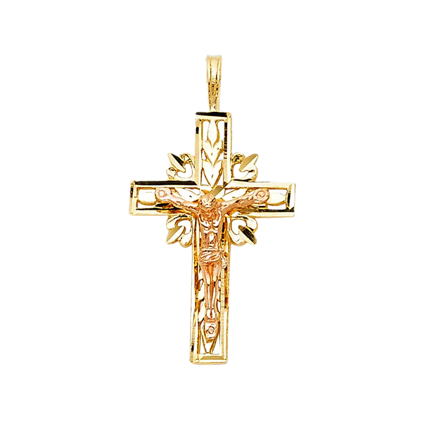 Fancy Crucufix Pendant - 14k Two Tone Gold