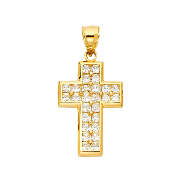 Cross with CZ Pendant - 14k Yellow Gold