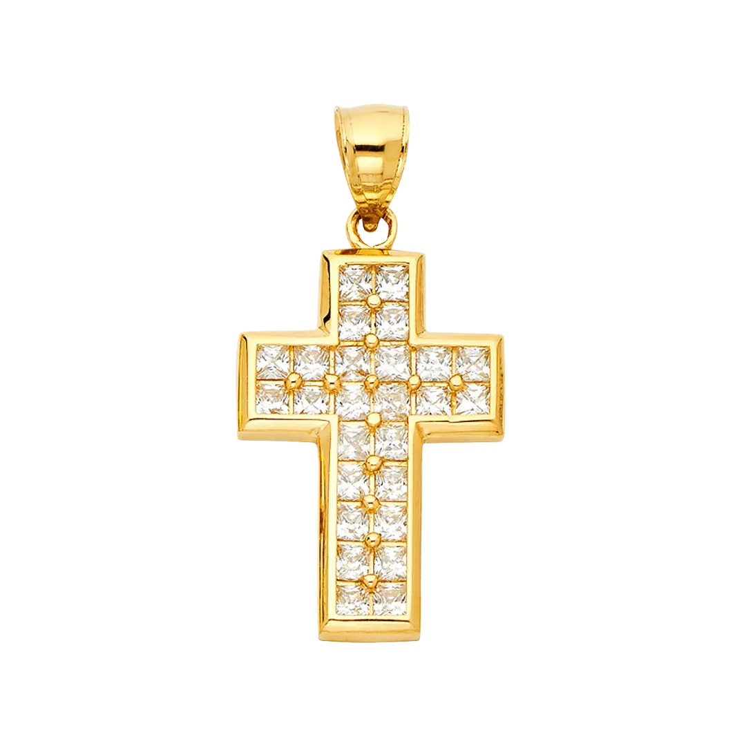 Cross with CZ Pendant - 14k Yellow Gold