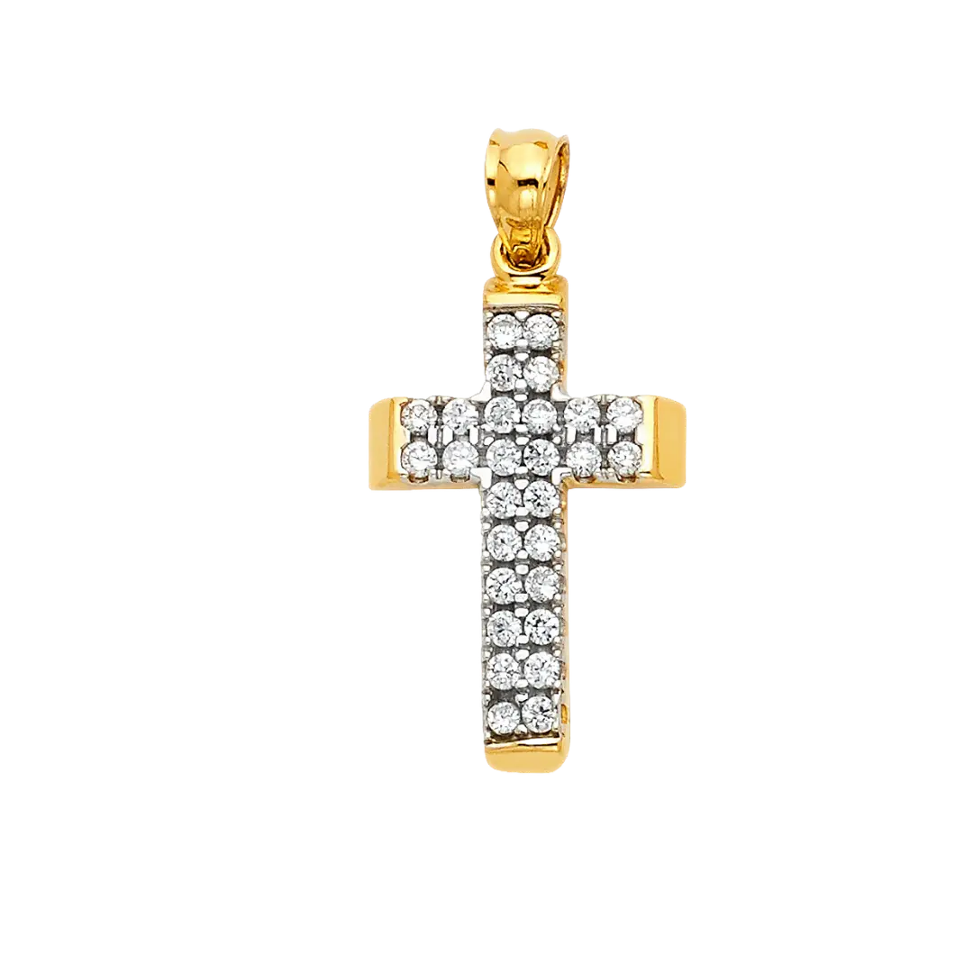 Cross with CZ Pendant - 14k Two Tone Gold