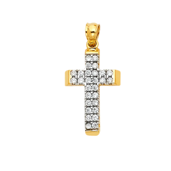 Cross with CZ Pendant - 14k Two Tone Gold