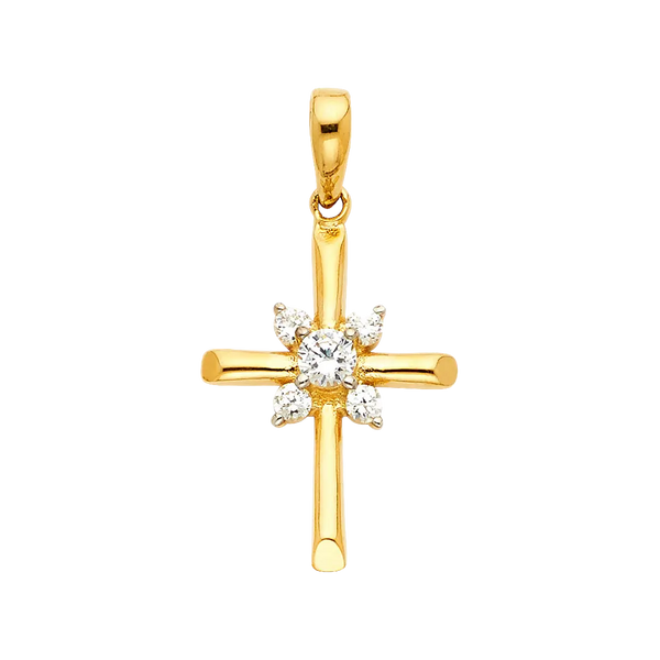 Cross with CZ Pendant - 14k Yellow Gold