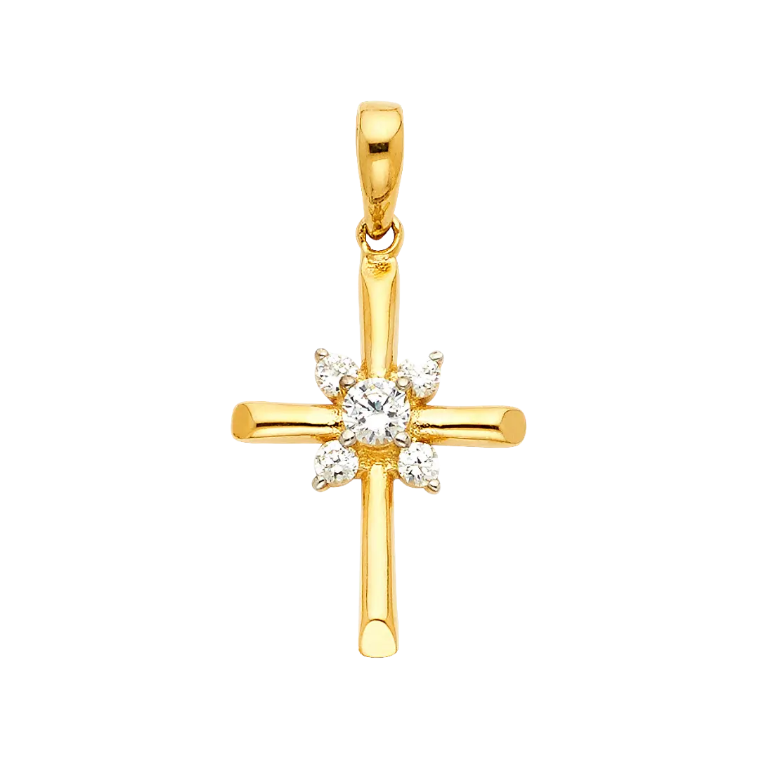 Cross with CZ Pendant - 14k Yellow Gold