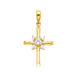 Cross with CZ Pendant - 14k Yellow Gold