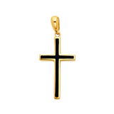 Cross with Black Enamel Pendant - 14k Yellow Gold