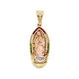 Guadalupe with Mexican Color CZ Pendant - 14k Tri Color Gold