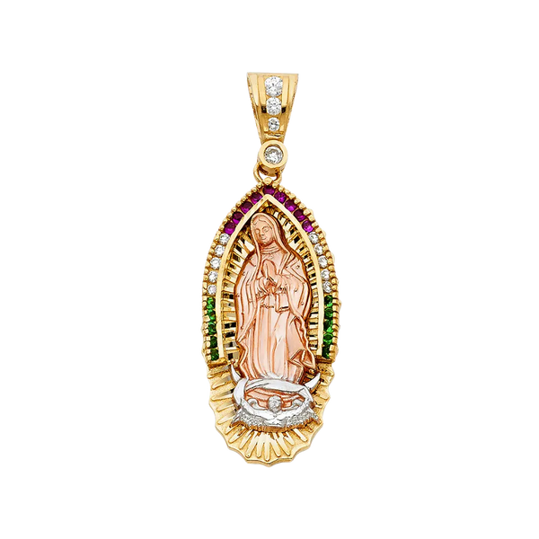 Guadalupe with Mexican Color CZ Pendant - 14k Tri Color Gold