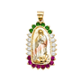 Guadalupe with Mexican Color CZ Pendant - 14k Tri Color Gold