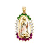 Guadalupe with Mexican Color CZ Pendant - 14k Tri Color Gold