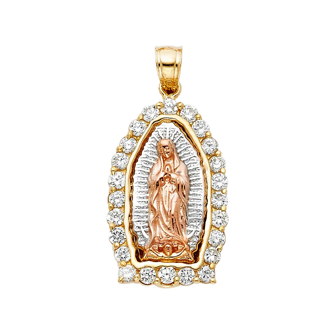 Guadalupe with CZ Pendant - 14k Tri Color Gold