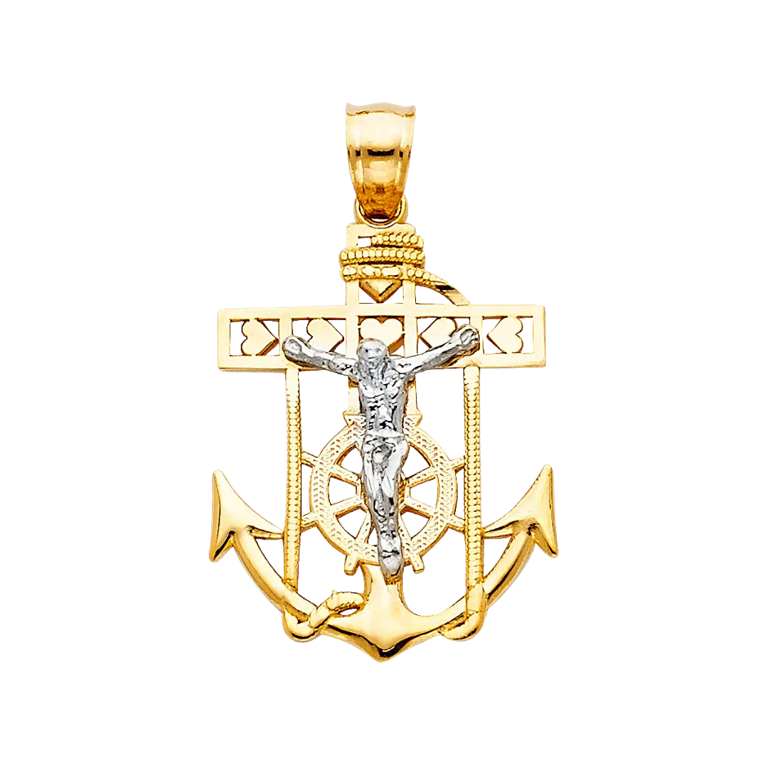 Mariner Cross Anchor Pendant - 14k Two Tone Gold