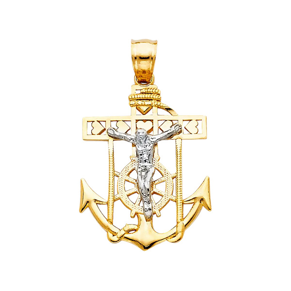 Mariner Cross Anchor Pendant - 14k Two Tone Gold