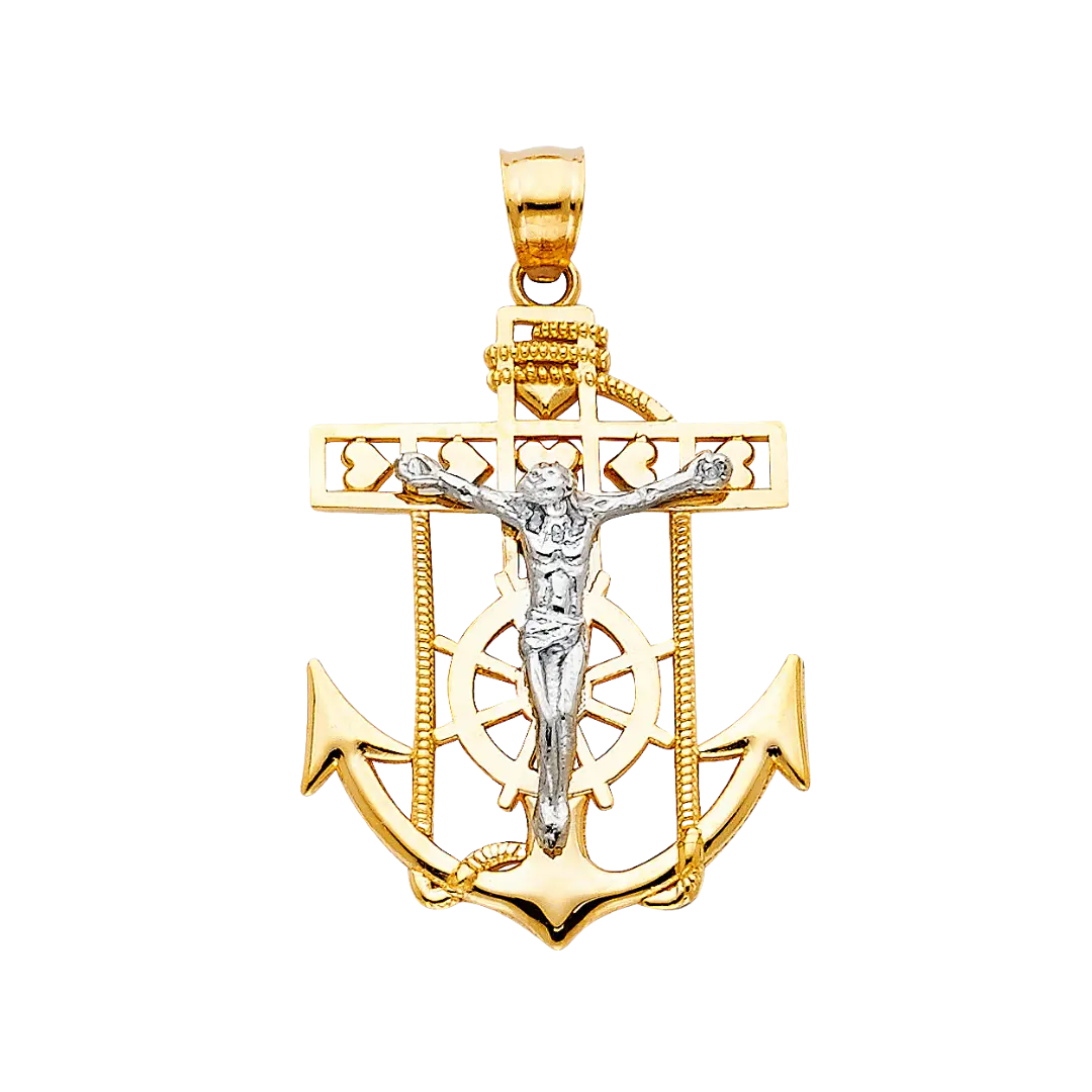 Mariner Cross Anchor Pendant - 14k Two Tone Gold