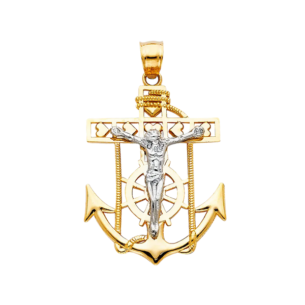 Mariner Cross Anchor Pendant - 14k Two Tone Gold