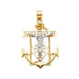 Mariner Cross Anchor Pendant - 14k Two Tone Gold