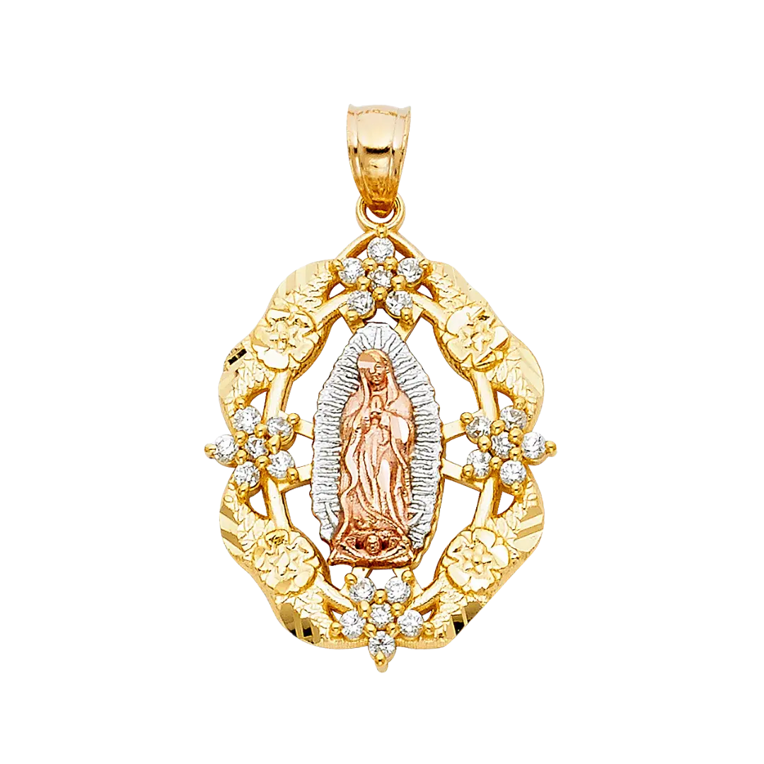 Guadalupe with CZ Pendant - 14k Tri Color Gold