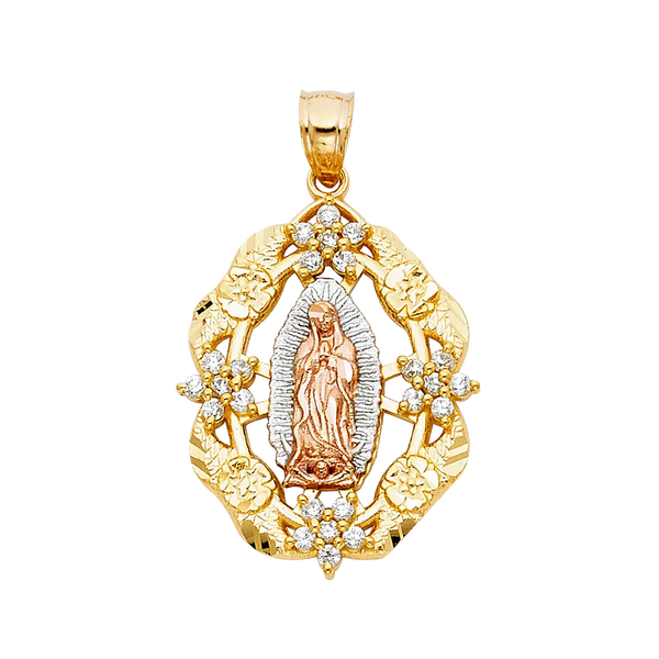 Guadalupe with CZ Pendant - 14k Tri Color Gold