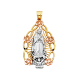 Guadalupe with Flower Pendant - 14k Tri Color Gold