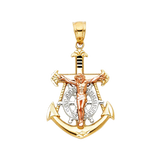 Mariner Cross Anchor Pendant - 14k Tri Color Gold