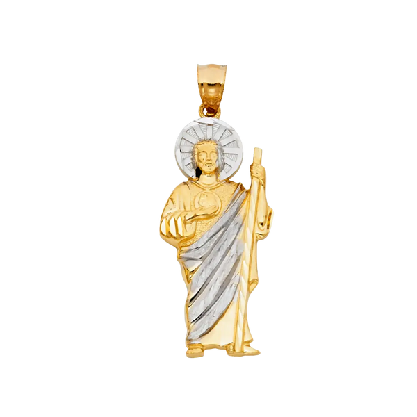 San Judas with CZ Pendant - 14k Two Tone Gold