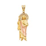 San Judas with CZ Pendant - 14k Tri Color Gold