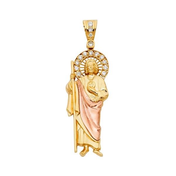 San Judas with CZ Pendant - 14k Tri Color Gold