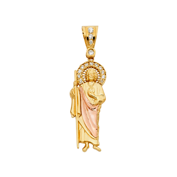 San Judas with CZ Pendant - 14k Tri Color Gold