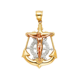 Mariner Cross Anchor Pendant - 14k Tri Color Gold