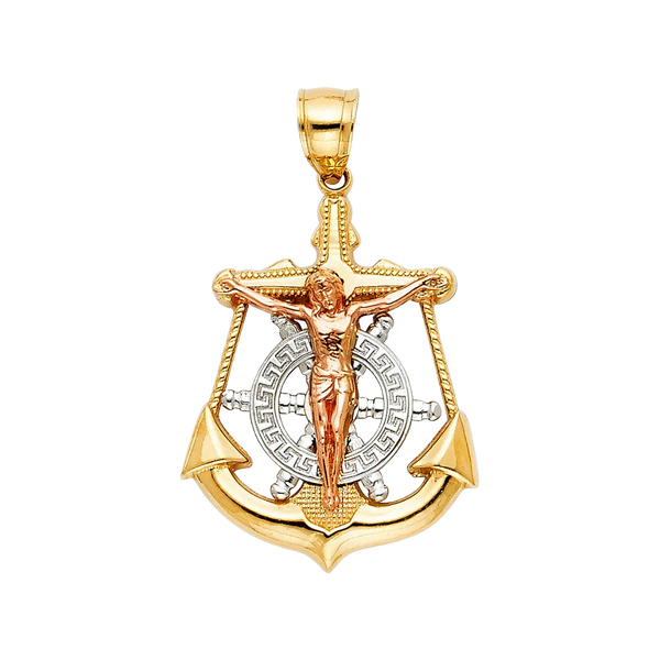 Mariner Cross Anchor Pendant - 14k Tri Color Gold