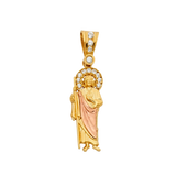 San Judas with CZ Pendant - 14k Tri Color Gold