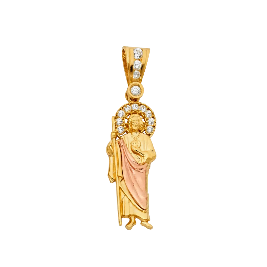 San Judas with CZ Pendant - 14k Tri Color Gold