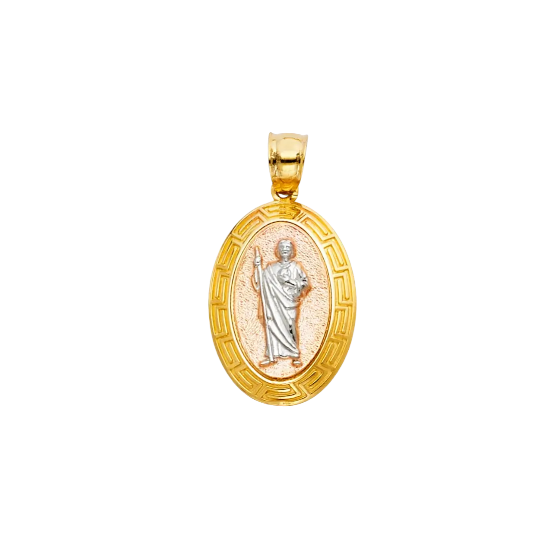 San Judas with CZ Pendant - 14k Tri Color Gold