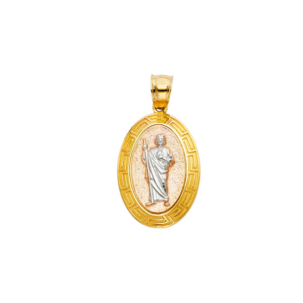 San Judas with CZ Pendant - 14k Tri Color Gold