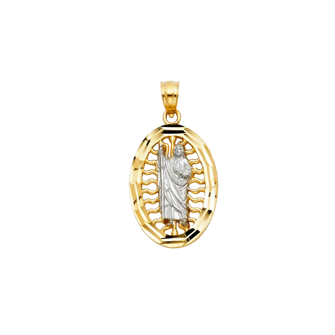 San Judas with CZ Pendant - 14k Two Tone Gold